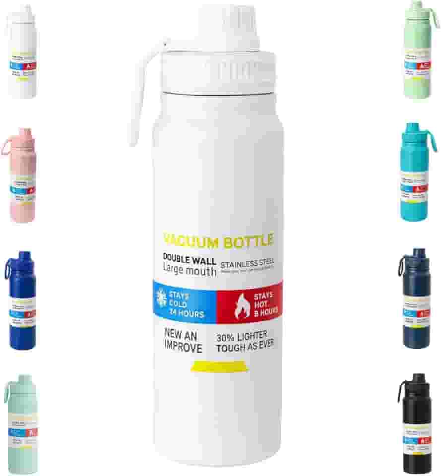 Garrafa De Água Térmica Inox 800ml Parede Dupla com Isolamento a Vácuo Quente e Frio, Antivazamento, Alça e Infusor Ideal para Academia, Caminhada, Escritório, Esportes (BRANCO)