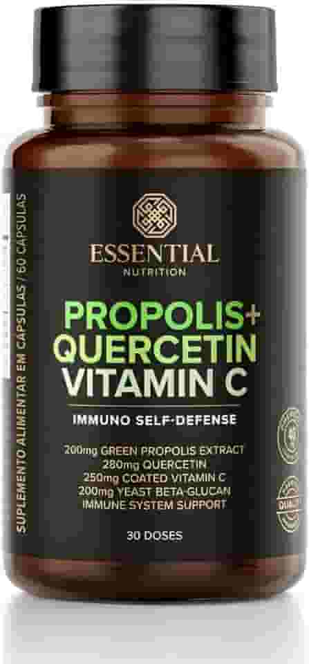 Essential Nutrition Própolis + Quercetina + Vitamina C, 60 Cápsulas, Suplemento para Imunidade com 200mg de Própolis Verde, 280mg Quercetina, 250mg Vitamina C