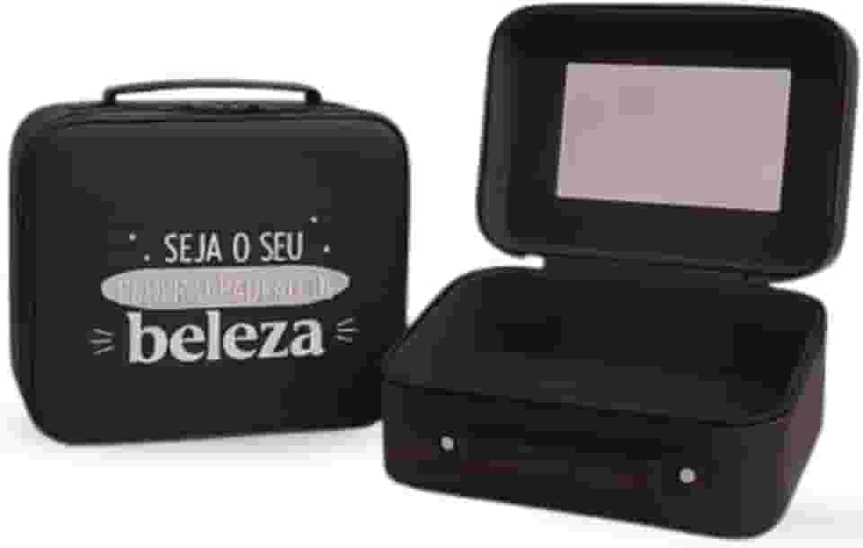 Maleta Organizadora de Maquiagem com Espelho, Forro Macio, Espaço Amplo sem Divisórias, Elásticos Internos e Alça – Ideal para Viagens e Rotina de Beleza – Three Brothers (Maleta Maquiagem Preta)