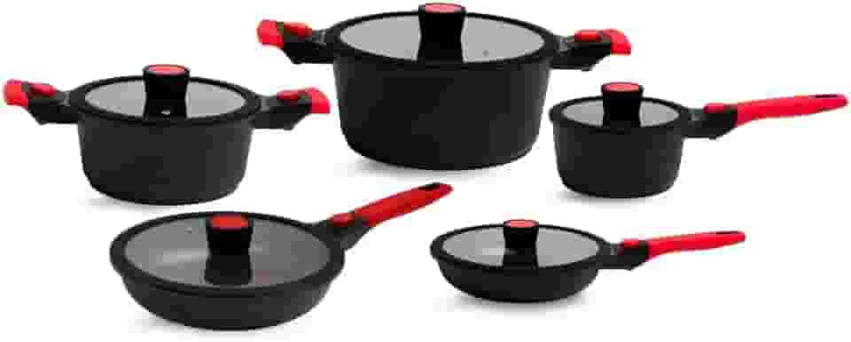 Conjunto de 5 Panelas Em Titânio com Antiaderentes Em Mármore Autêntico Chef