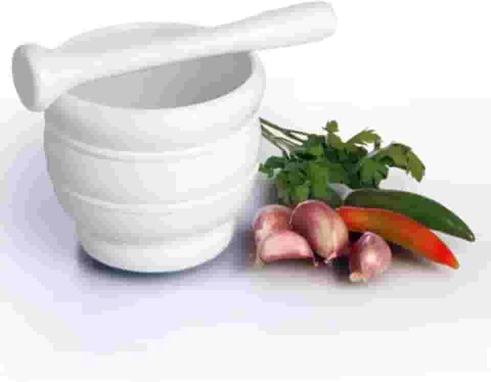 Pilão Com Socador De Plástico Branco Para Alho De Cozinha