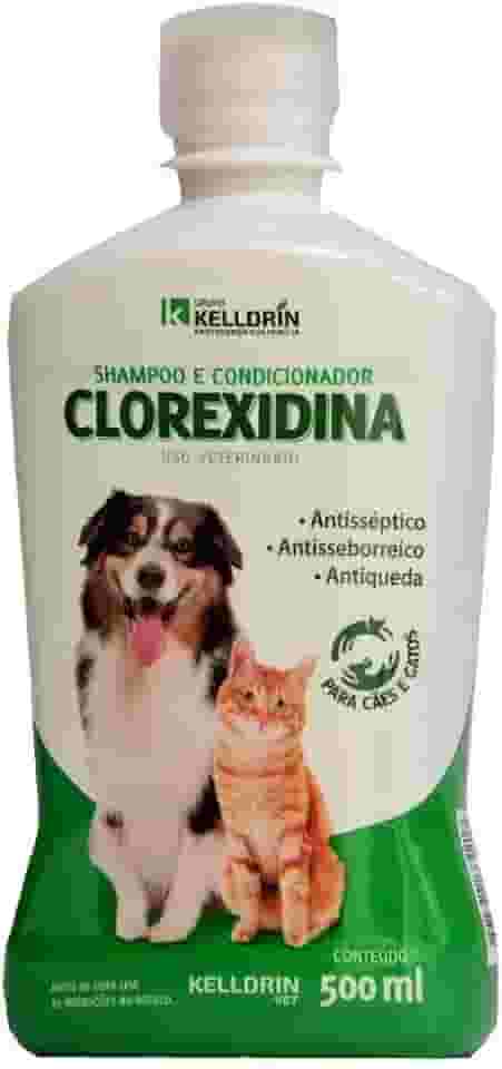 Shampoo Kelldrin Clorexidina 500ml para Cachorro e Gato com Aroma Agradável, Tratamento de Problemas de Pele e Limpeza Profunda