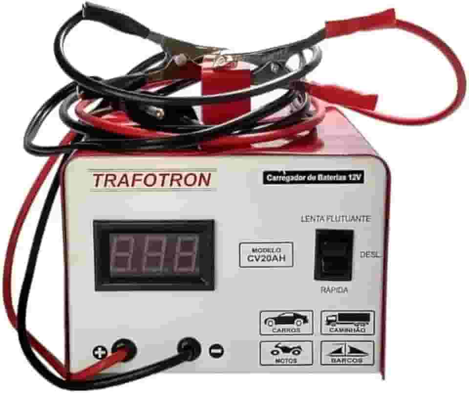 Carregador de Bateria Automotivo 12v 20ah Carro Moto Caminhao Onibus Flutuante Com Voltimetro Digital CV20