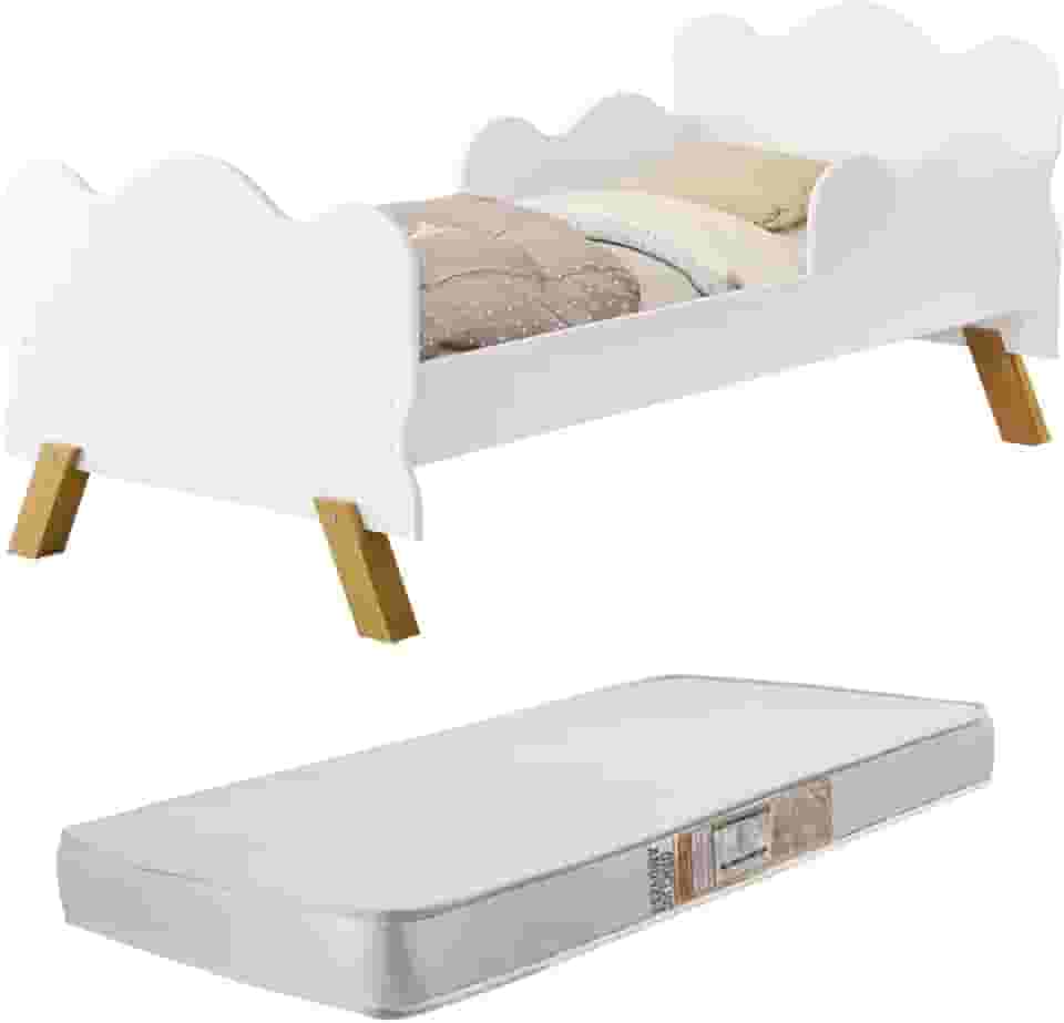 Mini Cama Angel com Grade de Proteção e Colchão. (Branco)