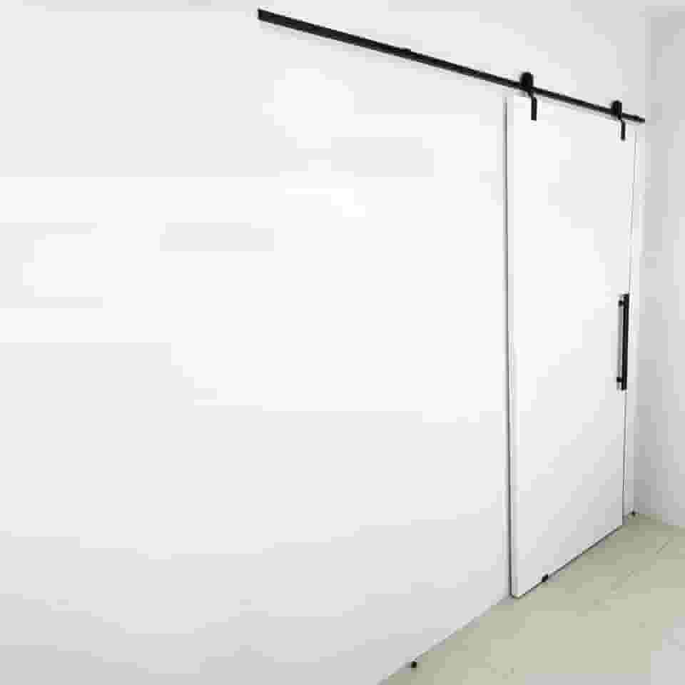 Porta Branca 80cm + Kit De Correr 1,5m + Puxador Flat Preto