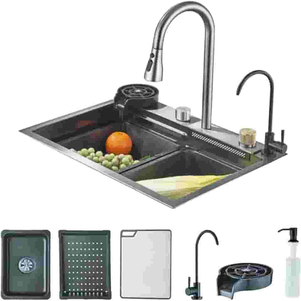 TINICO Kit Cuba Gourmet Cozinha Pia Aço Inox 304 60x45cm, Pia De Cozinha, Com Torneira Extraível, Slot Único Grande, Integrado Digital Display Faucet Set, Acessórios Para Pias