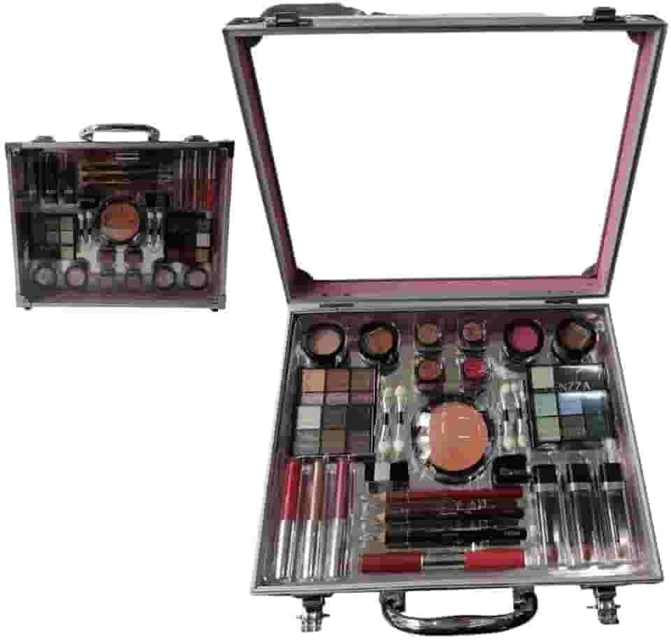 Maleta de Maquiagem Fenzza Muse PP 29 Itens - Kit Completo para Presente, Makes Prateado, Estojo Resistente
