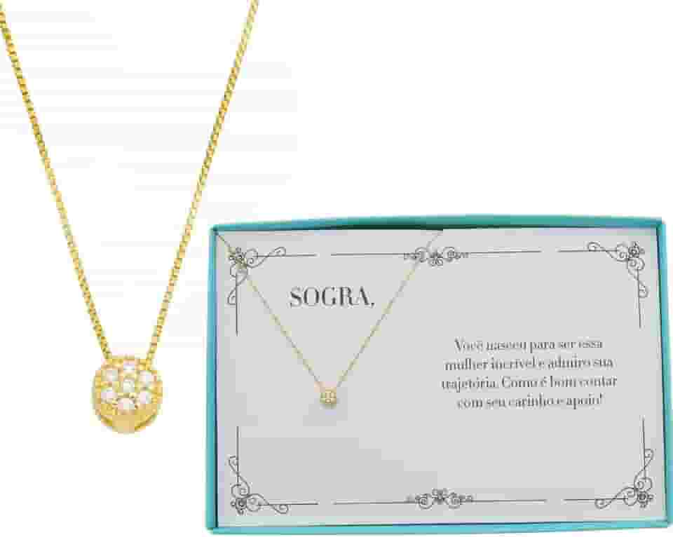 Colar Folheado a Ouro 24K com Pingente de Zircônia – Presente para Sogra Especial com Corrente Veneziana Ajustável, Acabamento Artesanal e Caixa Premium com Cartão de Homenagem, Aniversário, Data Especial