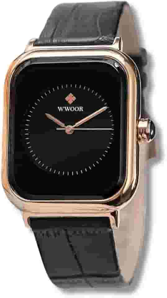 Relógio Feminino Minimalista à Prova d’Água com Pulseira de Couro Preto e Movimento a Quartzo – "Spotless" – Acompanha Caixa Premium