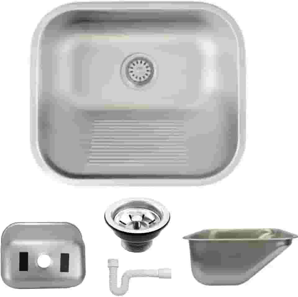 Tanque de lavanderia aço Inox 50x40x22 Aço 304 Fosco Escovado com valvula e sifão