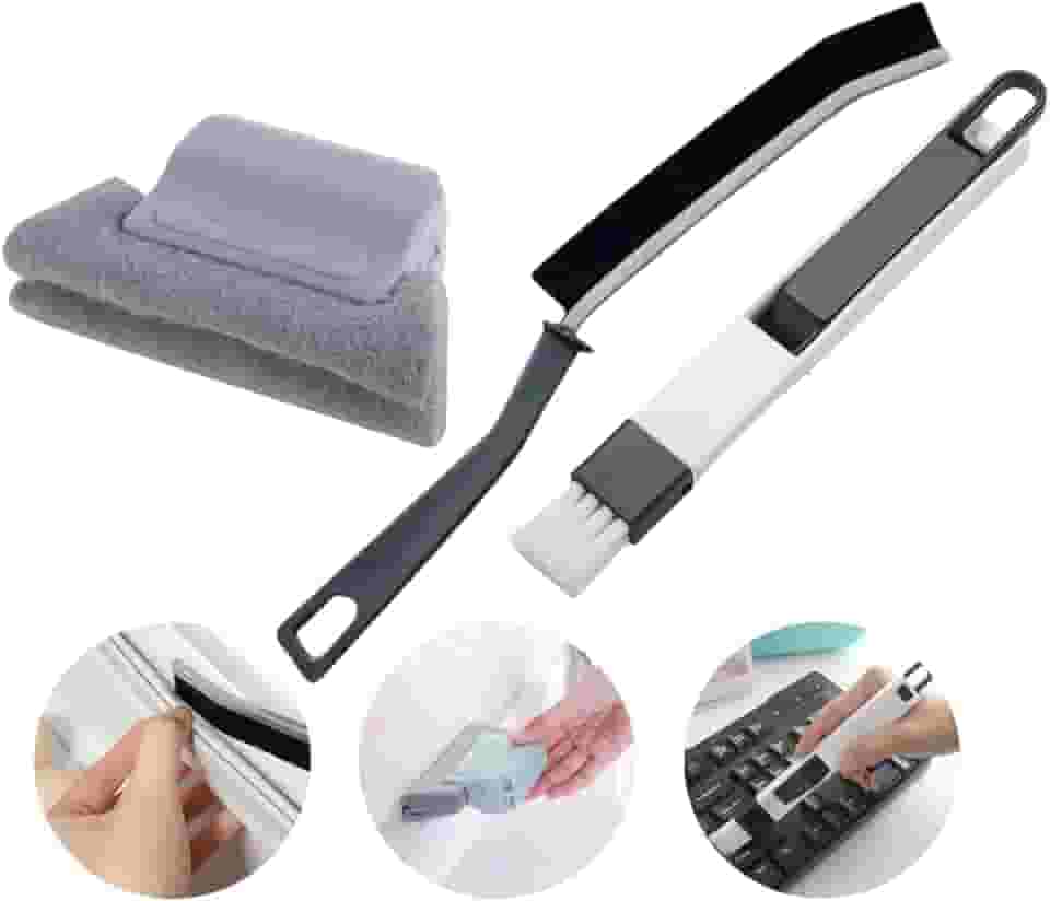 Escova Multiuso para Trilhos e Teclados, Esponja de Microfibra para Persianas e Escova para Cantos e Rejuntes – 3 Peças de Limpeza