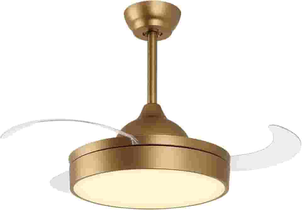 Ventilador Teto Retrátil 3 Pás Dourado Led Pás Transparente Alto Padrão Great Home
