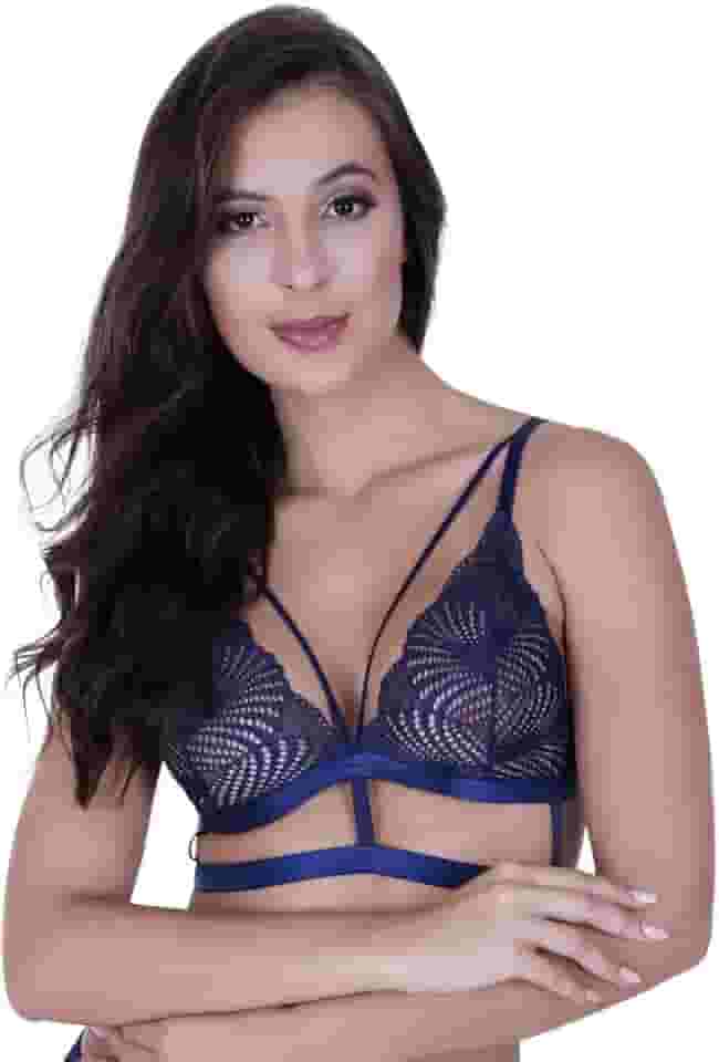 Sutiã Strappy Terra e Mar Soutien Gladiador sem Bojo Sutiã de Tiras Cecília COR:AZUL MARINHO;TAMANHO:G