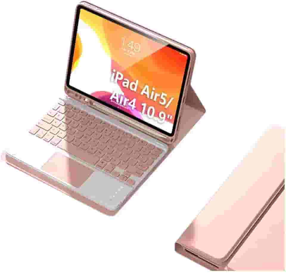 Capa Para Tablet Com Teclado Bluetooth Para iPad Air4/Air5 10.9 Polegadas (Rosa, Teclado de toque)