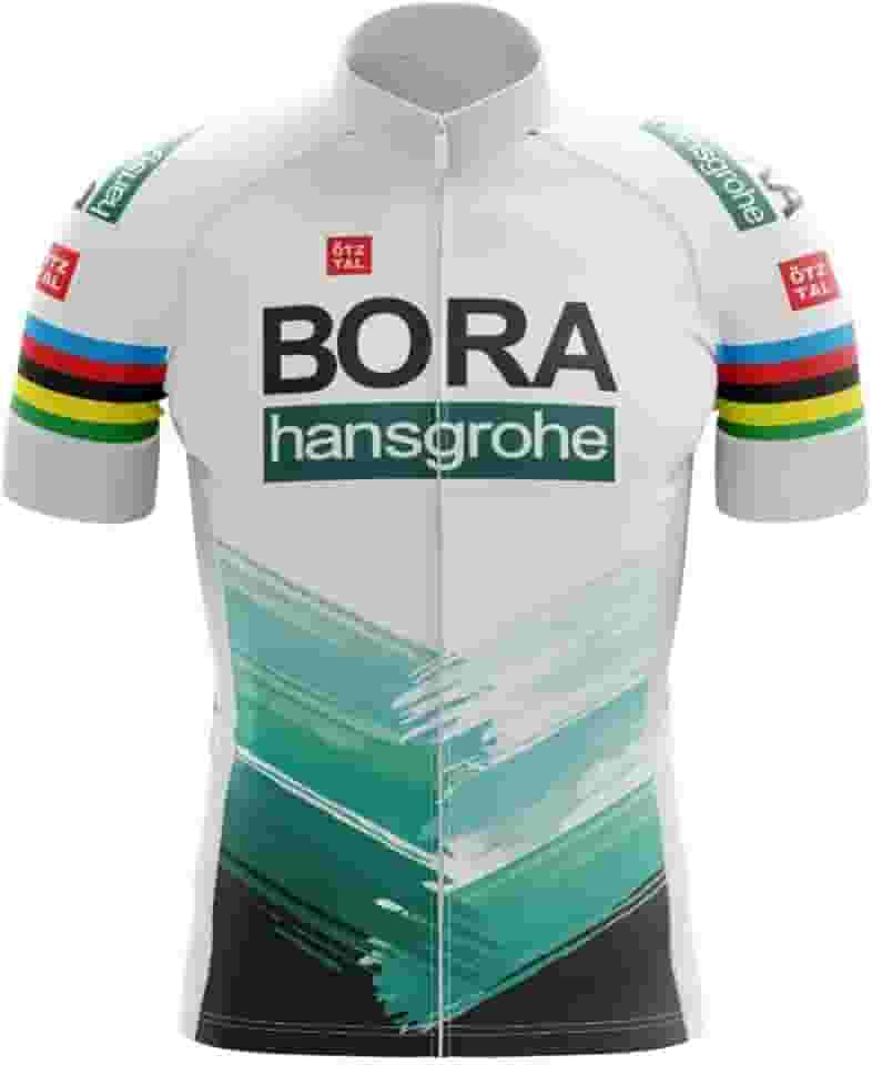 Camisa de Ciclismo Masculina Premium Bora Verde e Branca Manga Curta Zíper Total Proteção Solar Slim Bolso Traseiro