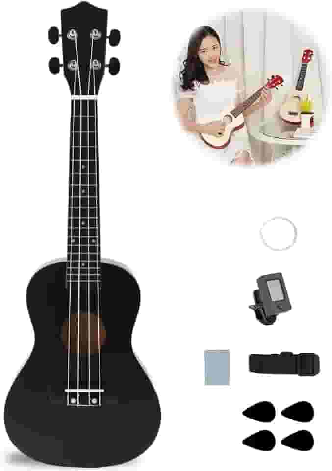 Ukulele 23 Polegadas, Kit de Instrumentos Ukulele Preto
