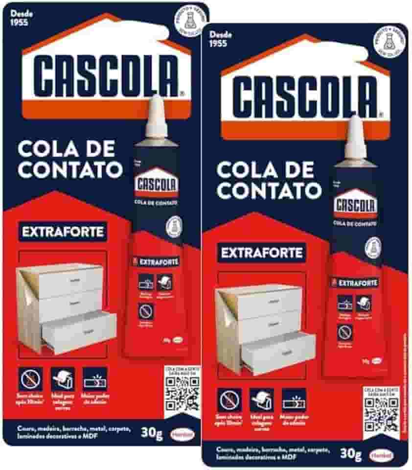 kit 2 Cascola Cola de Contato Extra Sem Toluol 30g – Adesivo Extraforte, Secagem Rápida, Alta Resistência e Multiuso para Madeira, Couro, MDF, Borracha, Metais e outros