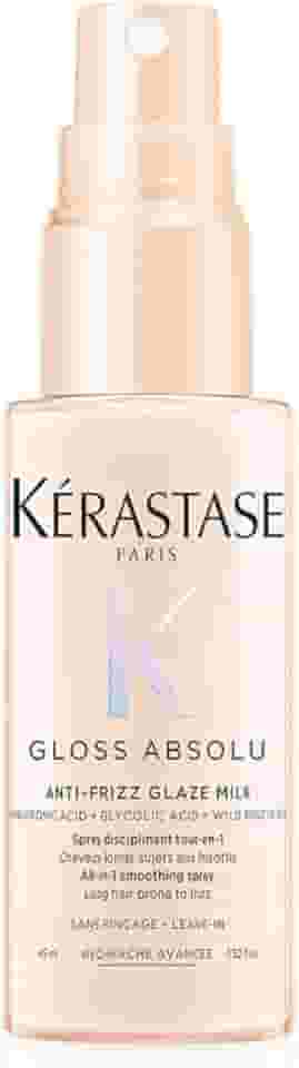 Kérastase, Spray, Gloss Absolu, Glaze Milk Anti-Frizz, para todos os tipos de cabelos, com ácido hialurônico, glicólico e óleo de rosa silvestre, proporciona brilho, protetor térmico, 45ml