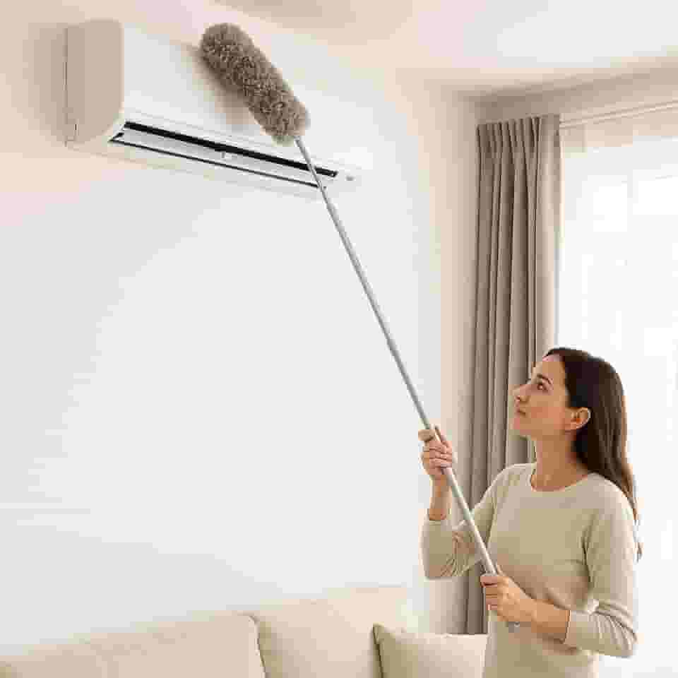 Espanador de Pó Telescópico de Microfibra – Extensível Até 2,80m, Lavável e Flexível – Ideal para Tetos, Ventiladores, Lustres, Ar-Condicionado e Trilhos de Cortina