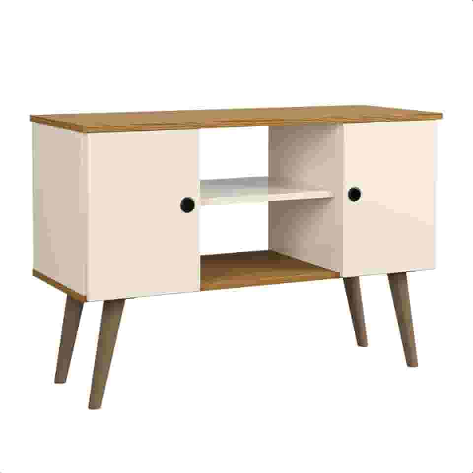 Rack para TV até 43 Polegadas, com Pés Retrô, 2 Portas e Prateleiras (Off/Nature)