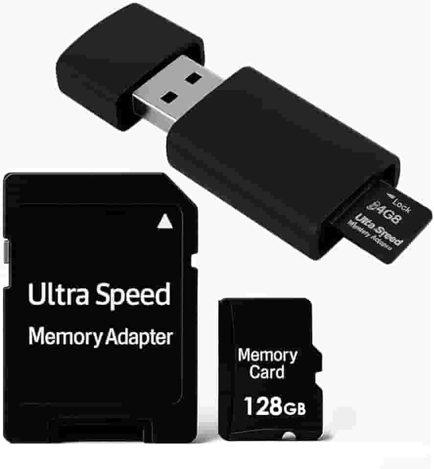 Cartão de Memória SD, 4GB a 128GB, Classe 10, Alta Velocidade, com Adaptador USB e SD, compatível Android e câmera (128GB)