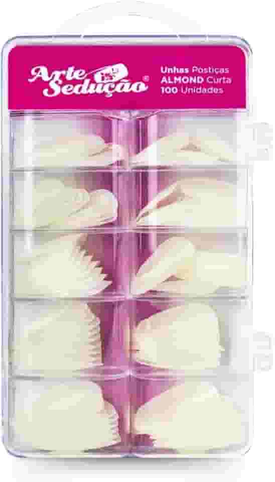 Unhas Postiças Almond Amendoada Curta, 100 Und, Arte Sedução