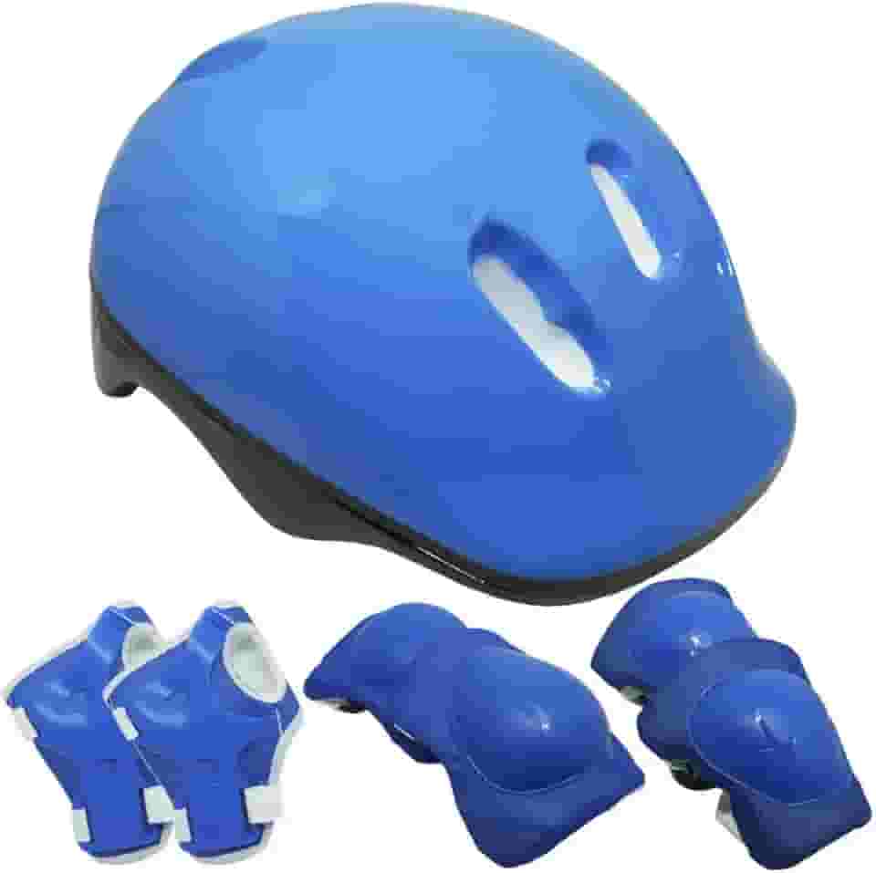 Kit Proteção Infantil Bicicleta Patins Skate Bike Capacete Ajustável Joelheira Cotoveleira Munhequeira Menino e Menina (AZUL)