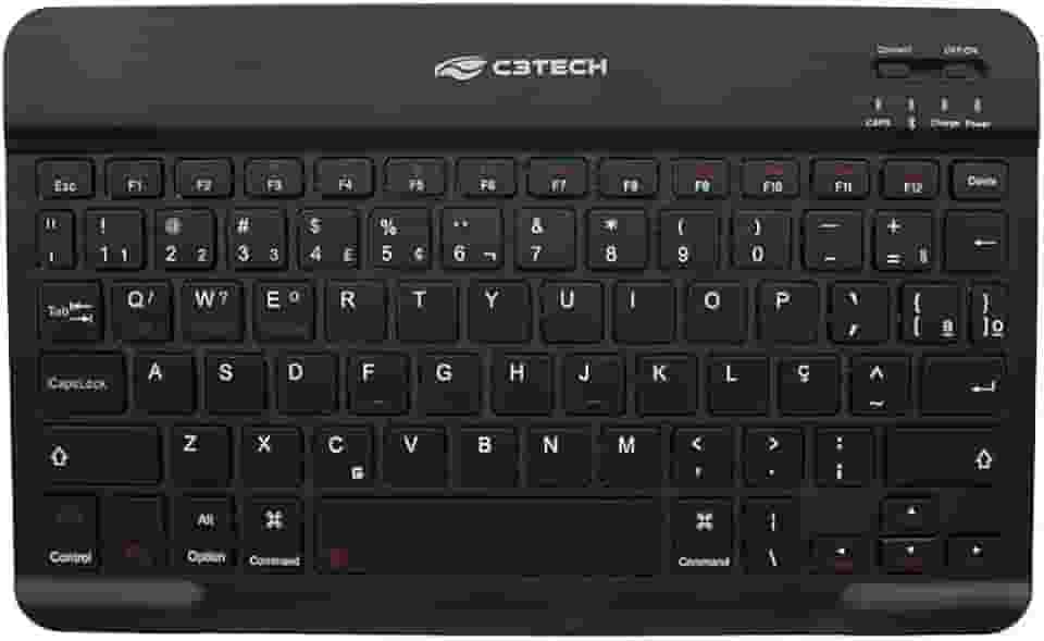 Teclado C3Tech Sem fio Bluetooth K-BT40BK Preto MINI Formato slim ultrafino, ideal para tablets, Teclas baixas chocolate, Bateria Recarregável, Suporte a Windows, MacOS, iOS, Android