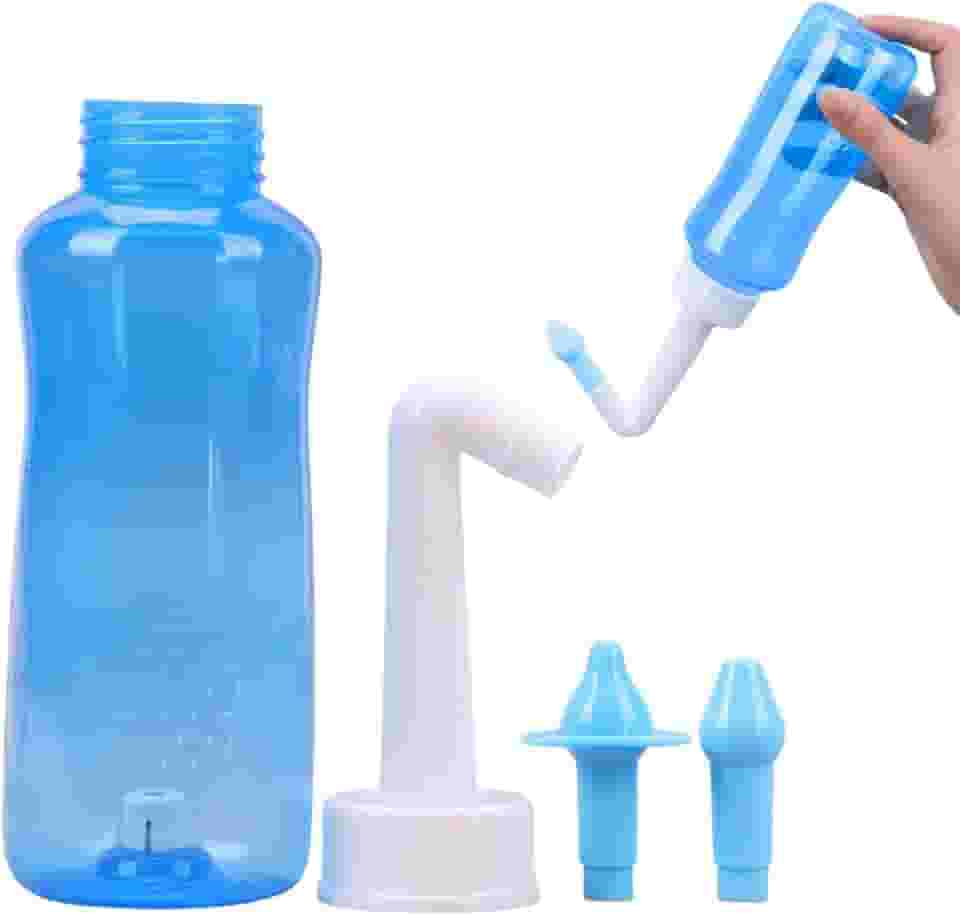Garrafa Lavagem Nasal 300ml Irrigador Nasal Sinusite Rinite Infantil e Adulto | Kit Lavador Nariz com 2 Bicos | Limpeza Nasal Contra Alergia, Congestão, Resfriado | Livre de BPA, Higiene Segura