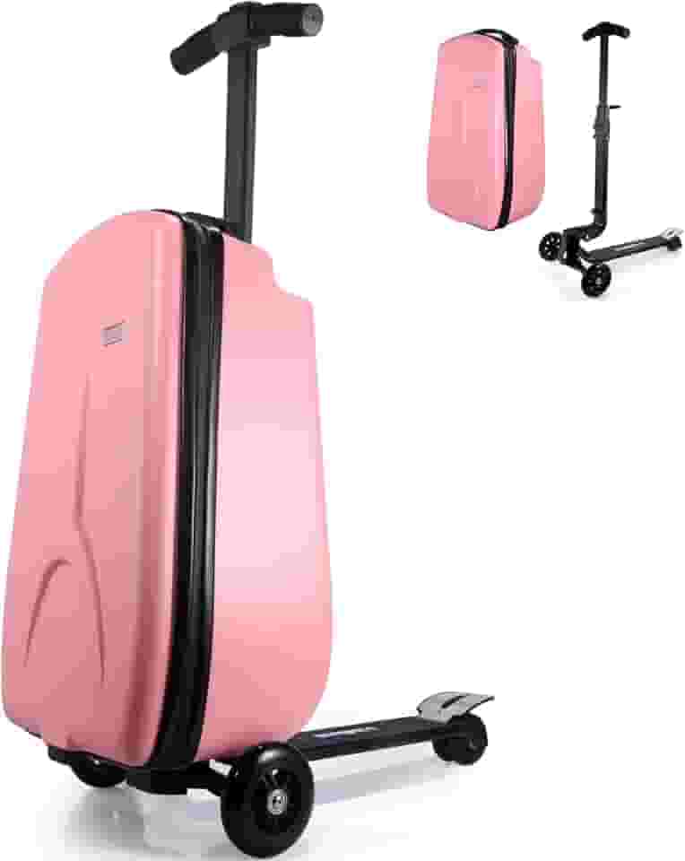 Mala de scooter para crianças de 4 a 12 anos, 4 em 1 para crianças, mala de embarque, destacável e dobrável, trole de viagem na bagagem, rosa, Medium, Mala de scooter para crianças de 4 a 12 anos