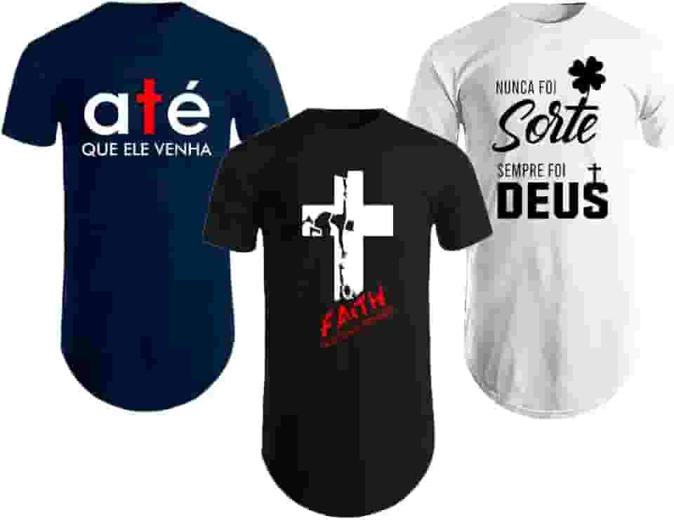 Kit 3 Camisetas Masculinas Longline Estampas Cristãs 100% Algodão Premium Oversized Casual, Academia e Passeio - Marca Éved