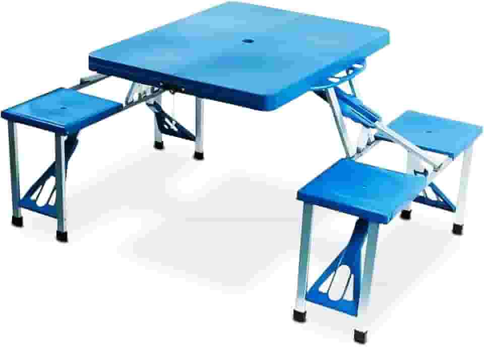 Mesa Camping Dobrável 4 Bancos Vira Maleta, Importway, Azul