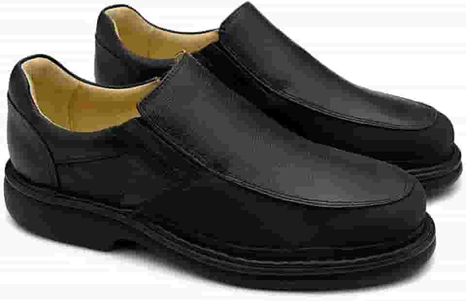 Sapato Masculino Couro Legítimo e Techprene Preto Ortopédico Confortável para Joanete e Esporão de Calcâneo Palmilha Gel Antiderrapante Costura Manual Leve Franca Brasil 36 ao 44