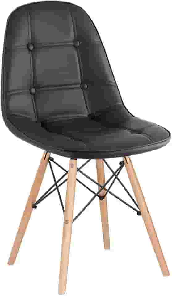 Loft7, Cadeira Charles Eames Eiffel, Assento Estofado Botonê, Pés Em Madeira Clara E Elegante Versátil Sala De Jantar Cozinha Cafeteria Quarto, Preto