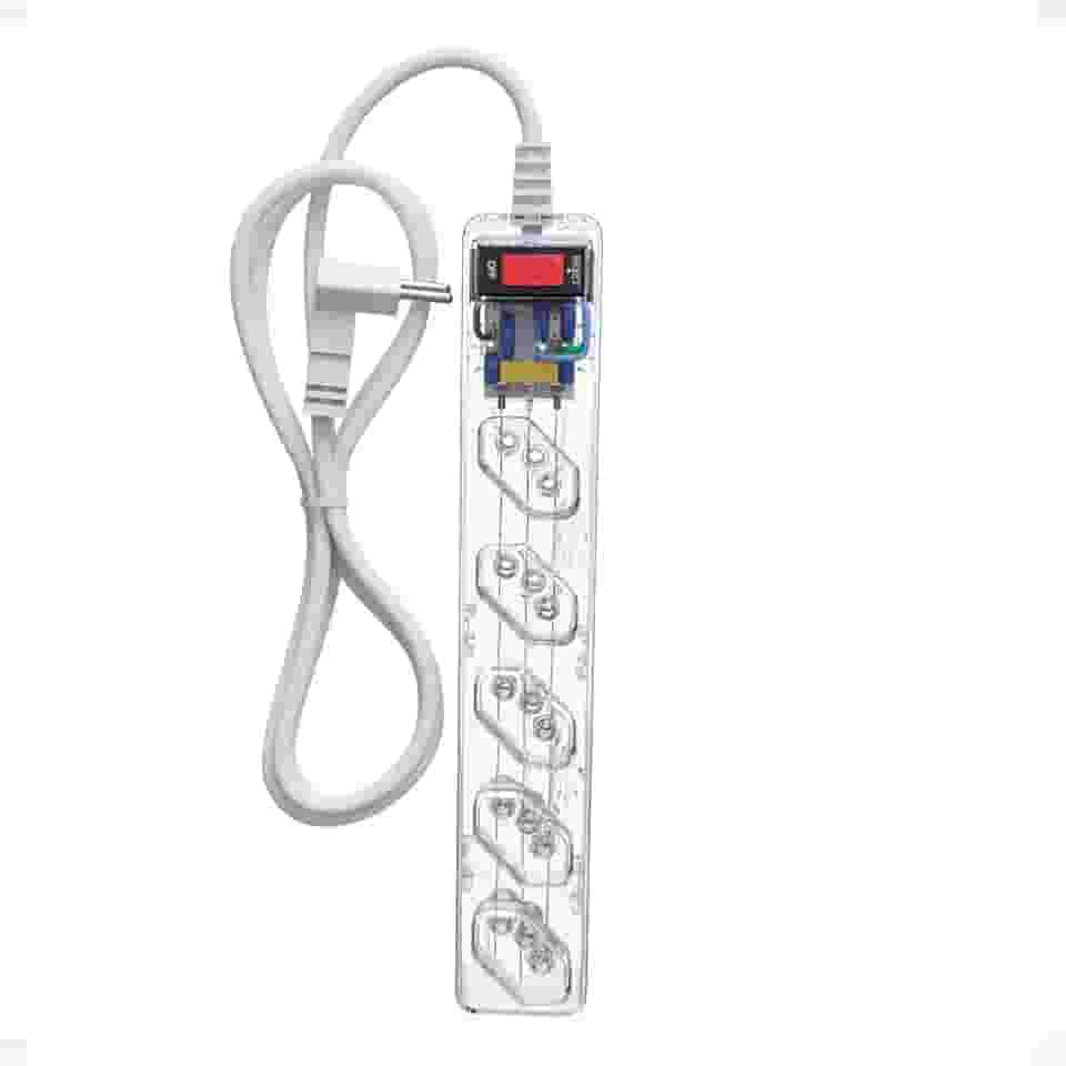 Filtro de Linha iCLAMPER Energia 5 com Proteção contra Surtos Elétricos(DPS) LCF 5 Tomadas, 3 Pinos, 10 Amperes para PC, Notebook, Monitor, Impressora, PS5, Alexa etc, Bivolt, Cabo de 1m Transparente