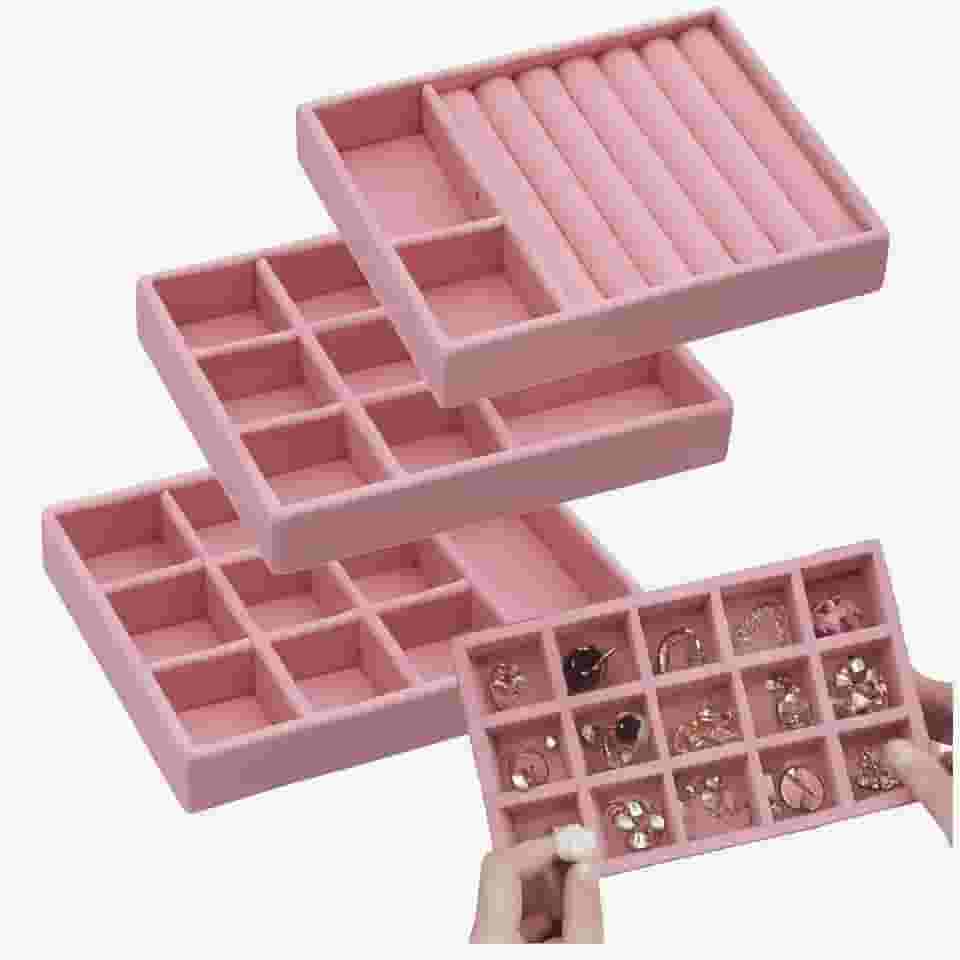 Kit 4 Bandejas Porta Joias Organizador de gavetas Prático Organizador Elegante Multiuso (Rosa)