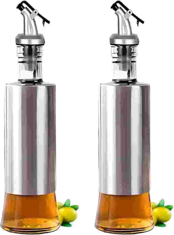 Kit 2 Galheteiro Pulverizador Aço Inox 300ML Bico Dosador Para Vinagre Azeite Temperos de Carnes Saladas Premium