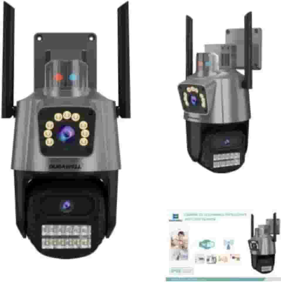 Câmera IP WiFi de Segurança Externa HD 3MP Com Alarme – Visão Noturna Infravermelha, Dupla Lente, IP66 à Prova d’Água