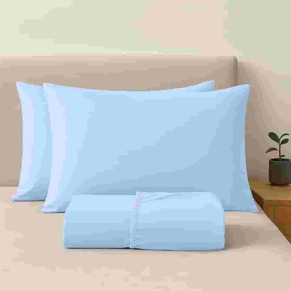 Jogo de Lençol Queen 100% Algodão Percal - 3 Peças - 200 Fios - Toque de Lençol de Hotel Macio - (Queen, Azul Claro)