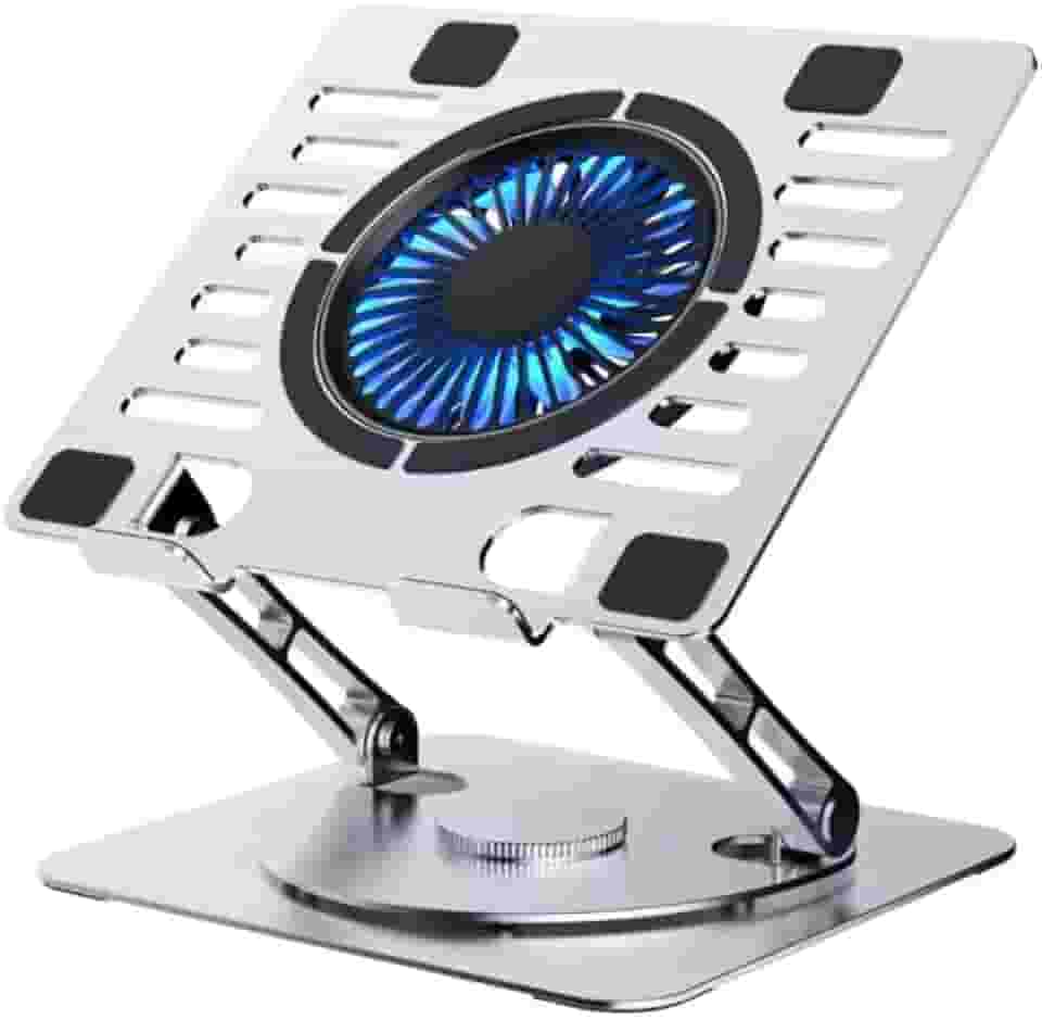 Suporte para Notebook de Alumínio Rotativo 360 Graus Giratório Portátil Retrátil com Ventilador Cooler Ajustável Articulado Dobrável para Macbook Laptop Vertical Universal