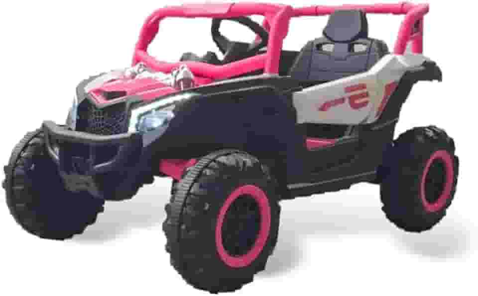 Bang Toys - Carrinho Elétrico Infantil UTV R3 12V - com Portas que Abrem, Luzes, Sons, Bluetooth, Controle Remoto - Suporta até 30kg - Cor Rosa
