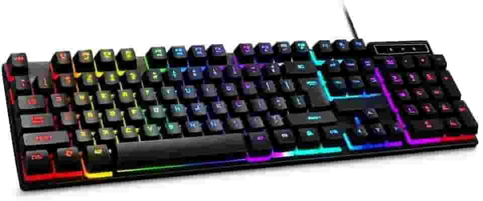 Teclado Mecânico Gamer Switch Blue Led Rgb 7 Cores Rainbow 12 Funções Anti Ghosting Abnt2 Usb para Pc Computador Notebook Mac Premium