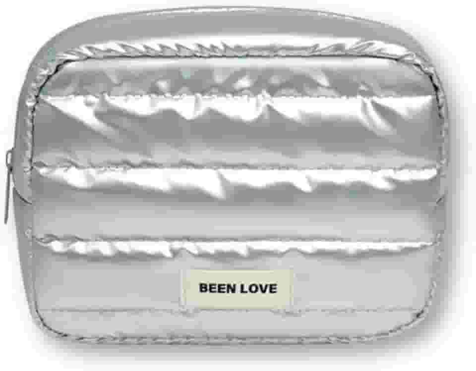 Necessaire puffer de Viagem Acolchoado, Bolsa de Maquiagem Grande, Organizador de Artigos de Higiene Pessoal (PRATA)