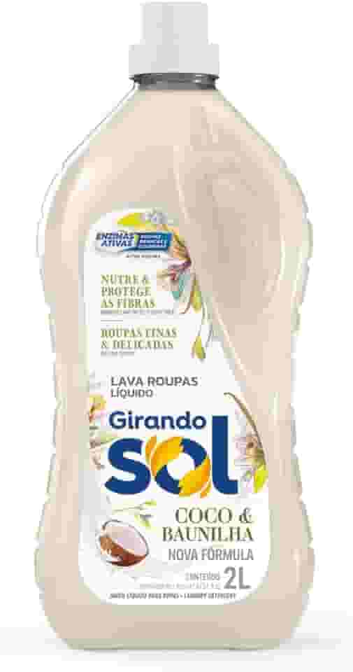 Girando Sol Lava Roupas Líquido Coco E Baunilha 2L Sabão Líquido Lava Roupa Perfumado Branco Ação Delicada Proteção E Cuidado Roupas Brancas E Coloridas
