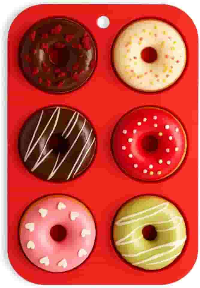 Forma de Silicone para Donuts Rosquinhas 6 Cavidades Flexível Prático Durável Resistente Fácil de Usar - Linha Cozinha Fácil&Prática (Vermelho)