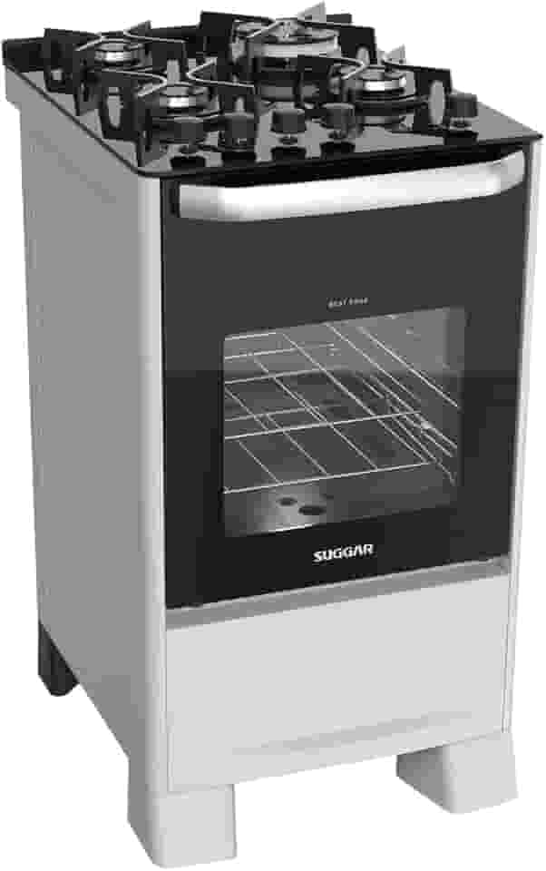 SUGGAR FOGÃO BEST GRILL BRANCO 220V MESA DE VIDRO 4 BOCAS GRILL NO FORNO TRIPLA CHAMA TREMPES FERRO FUNDIDO FGV407BR2