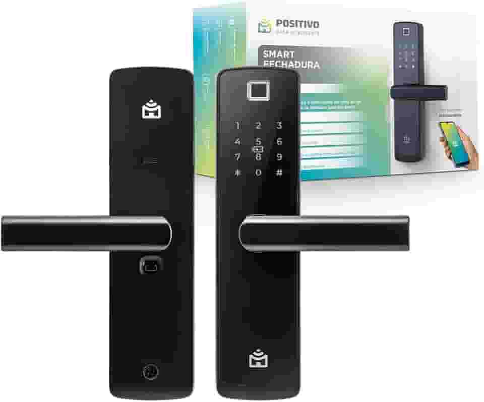 Smart Fechadura Digital Wi-Fi de Embutir Positivo Casa Inteligente, Abertura por Senha, Biometria, Tag, Chave e Aplicativo, Preta com Maçaneta