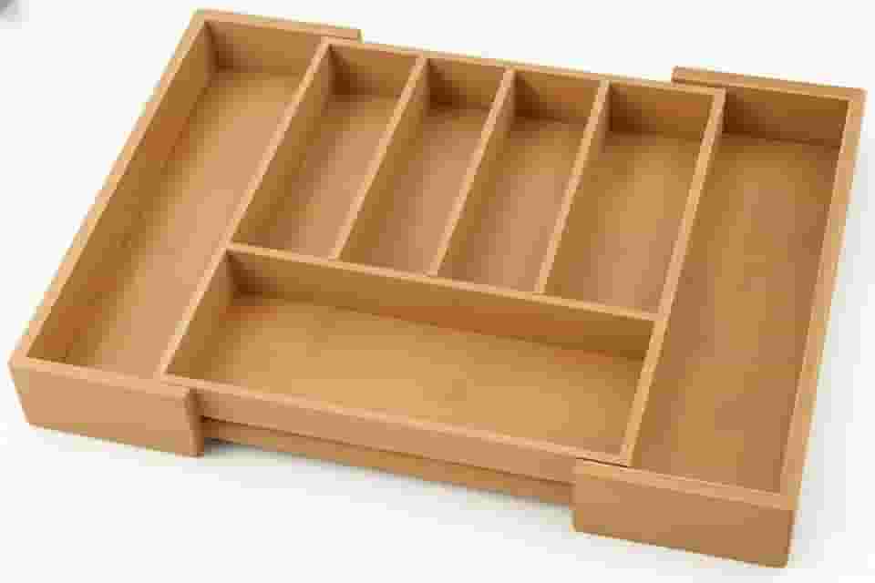 Porta Talheres Bambu Grande Expansível 7 Divisórias Organizador Gaveta Ajustável Madeira Natural Sustentável Cozinha Minimalista