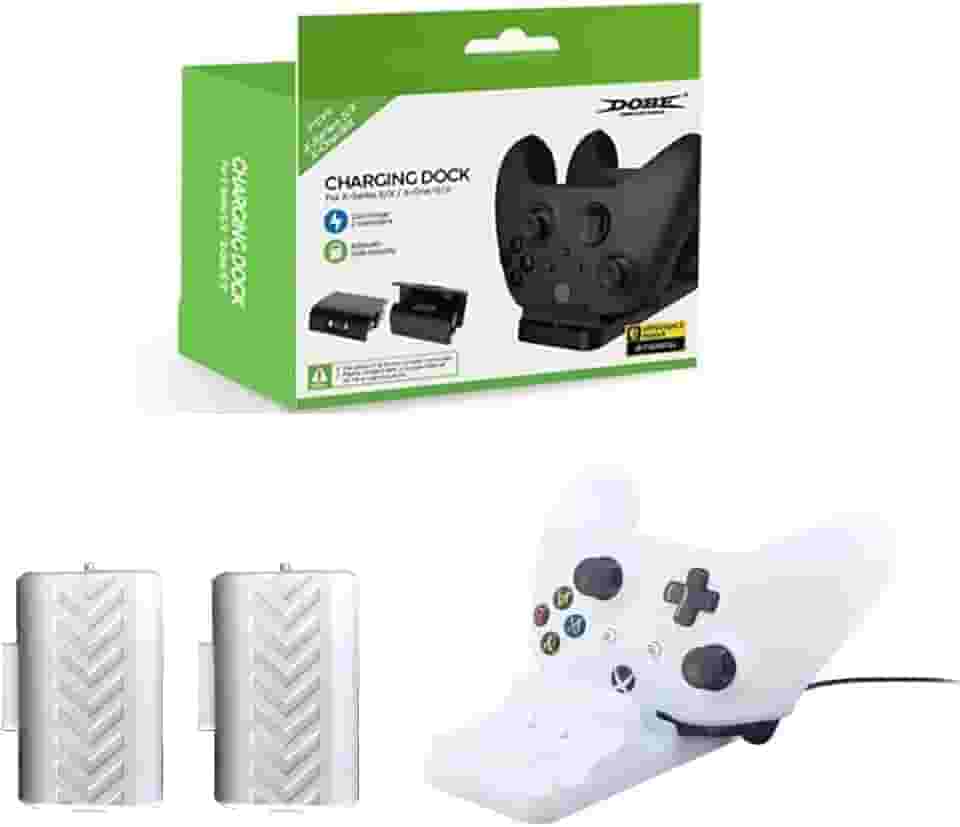Kit Base Carregador Dock Duplo para Controle Joystick Xbox One Series S/X + 2 Baterias 800mAh Branco