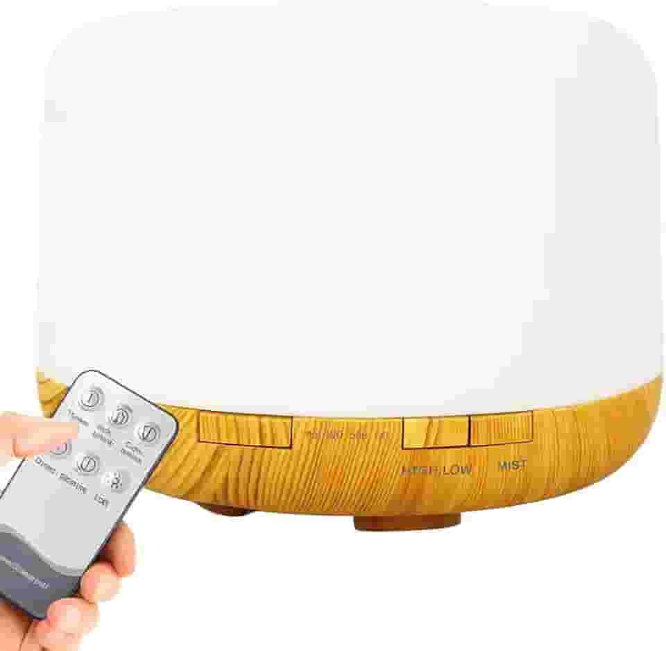 Umidificador Difusor Aromatizador Purificador De Ar 500ml Ultrassônico Com Controle E Luz De Led 7 Cores Abajur Led Bivolt Madeira Clara– Super Premium